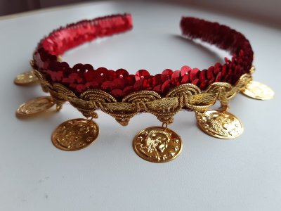 Ободок, отделка блестки и золотые монеты (красный)