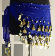 Восточный пояс детский/подростковый шифоновый с монетами синий